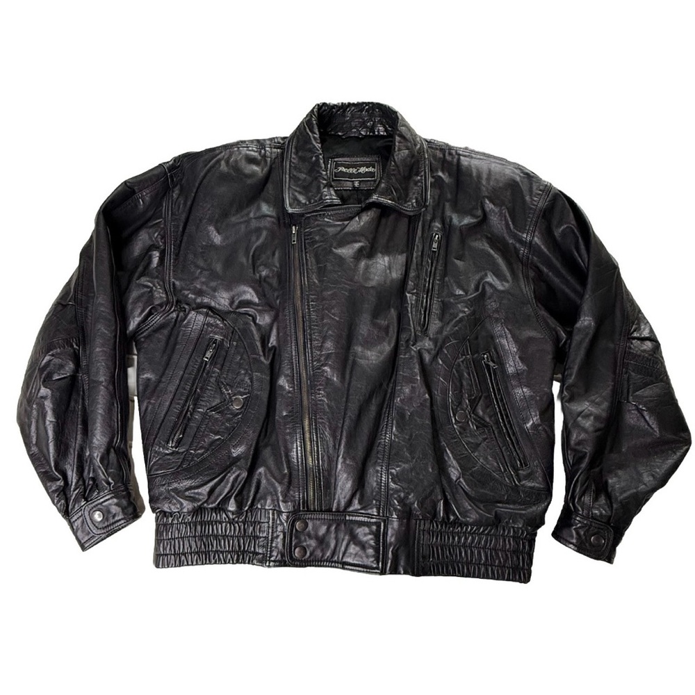 Vintage Pelle Moda Leather Jacket Bomber Motorcycle Black Men’s Large